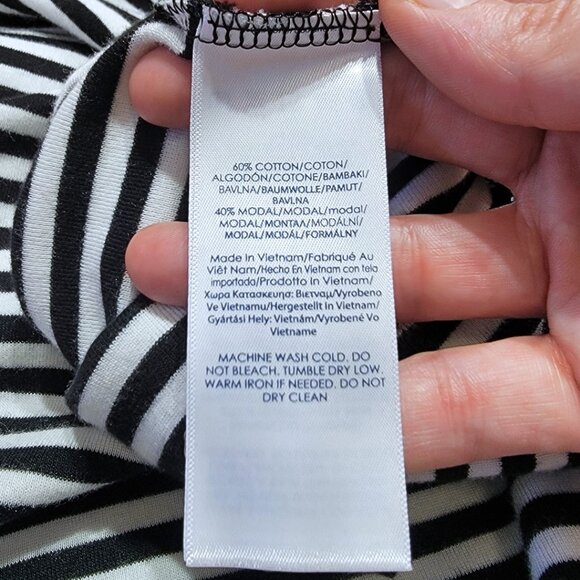 Chaps Black White Striped Suede-like Tie Up Embellished 3/4 Sleeves | Large - Picture 16 of 17